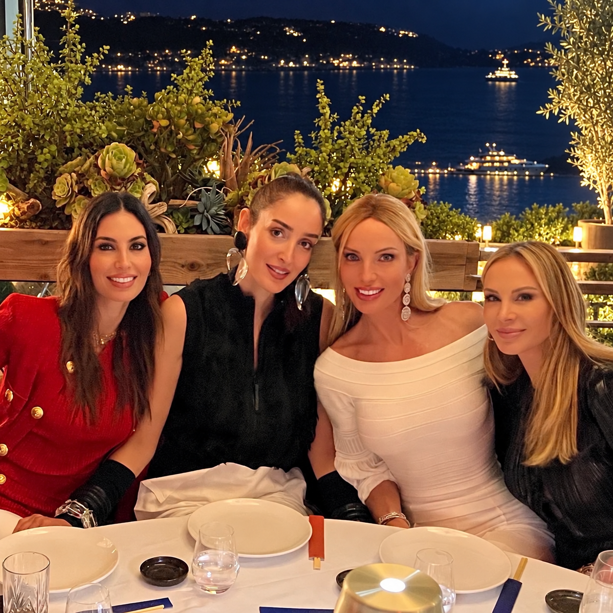 Cristie Crociani Delrieu with friends Elisabetta Gregoraci, Yassmin Ghandehari, Dee Hilfiger at Twiga in Monaco